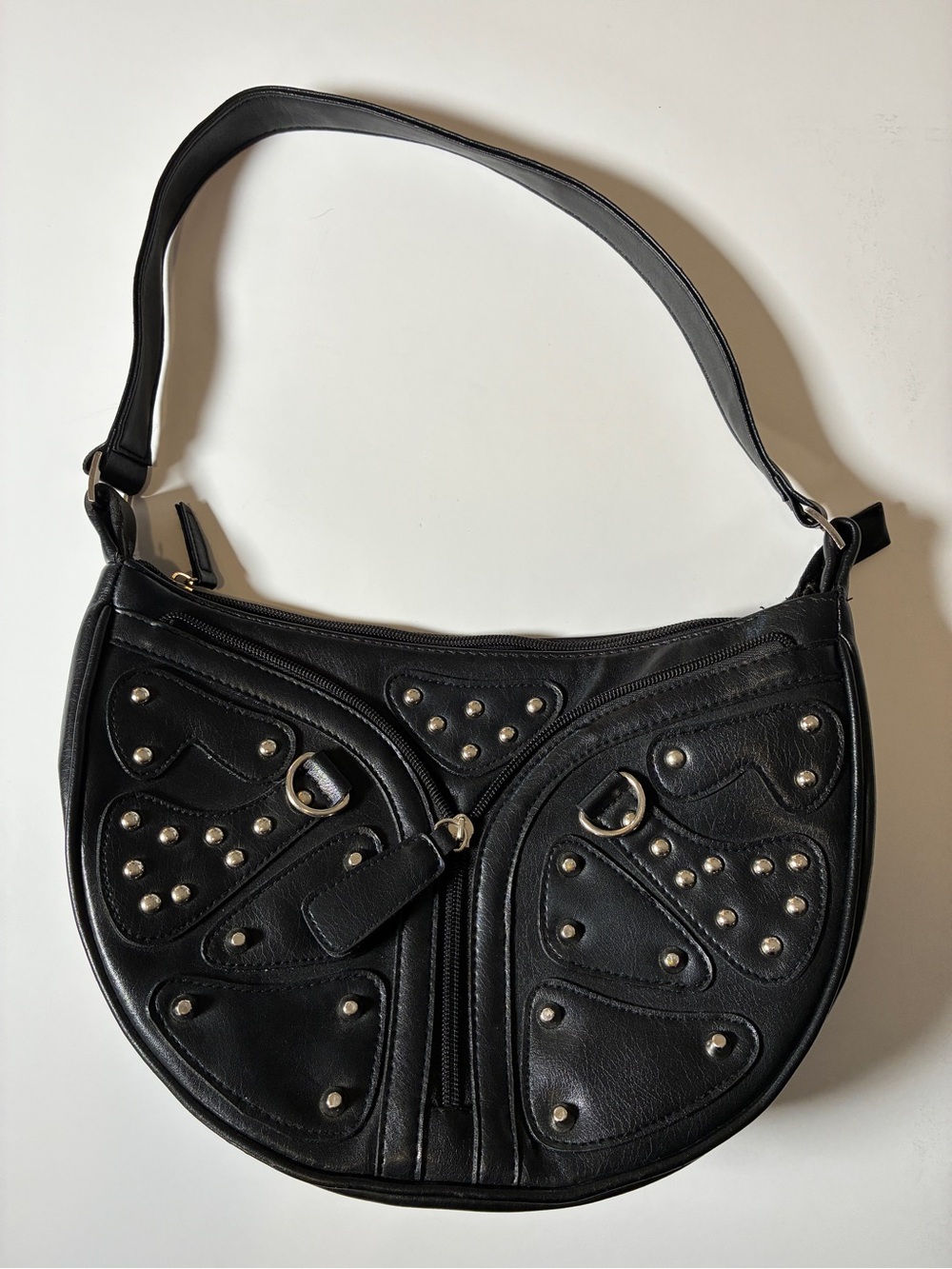 Y2K 2000s Butterfly Style Black Studded Zippered Shoulderbag Purse